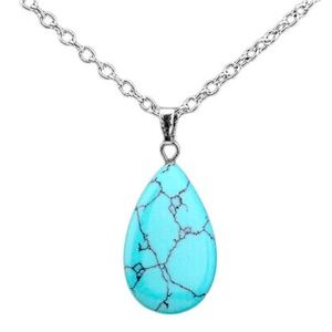New Handmade 925 Sterling Silver Natural Turquoise Water Drop Necklace